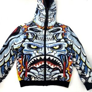 Sprayground HeadHunter Reversible Down Jacket Size Large Black & Totem Graphic